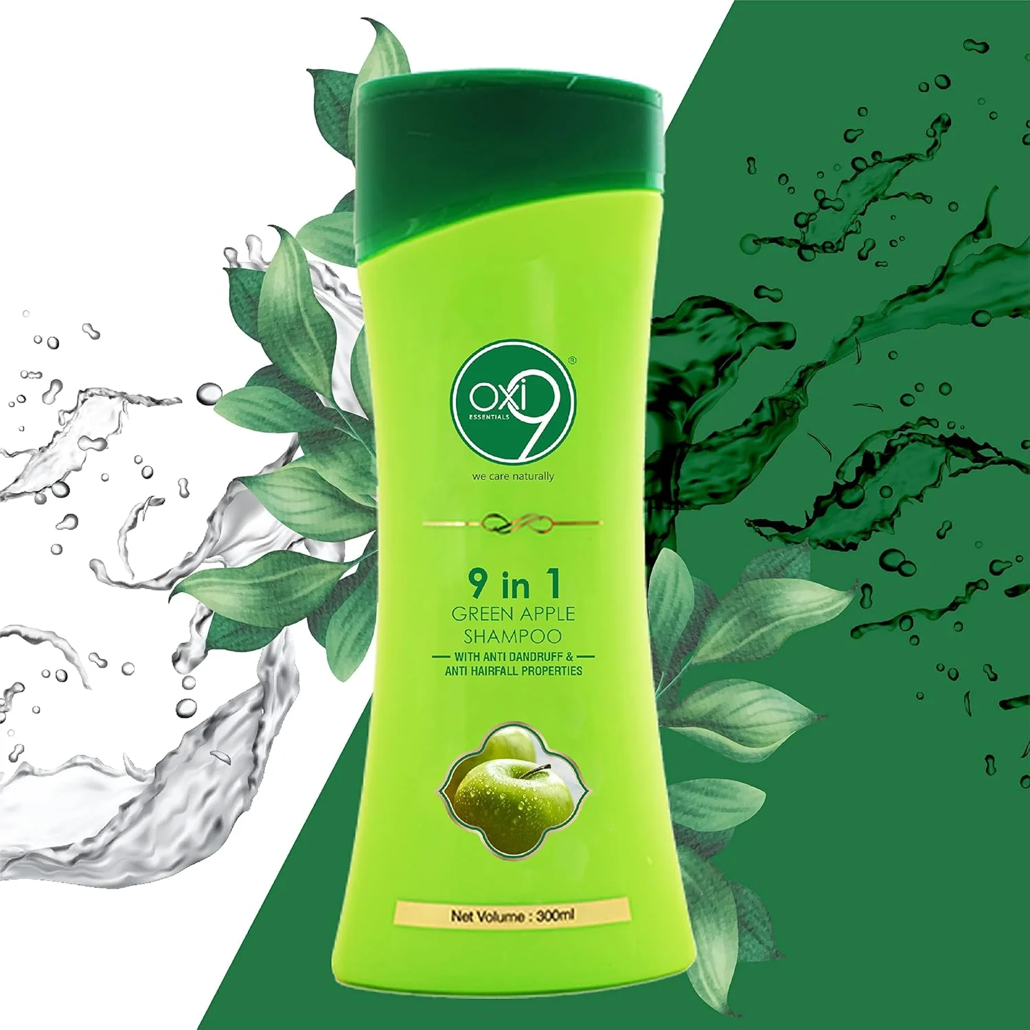 شامپو سیب سبز 9 در 1 اوکسی9 با خواص ضد شوره و ضد ریزش مو 300 میلی لیتر | فاقد پارابن و سولفات
