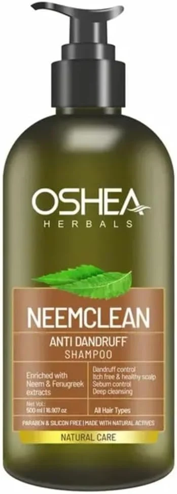 شامپو ضد شوره NeemClean گیاهی اوشه - بدون خارش و پوست سر سالم - پاکسازی عمیق و کنترل سبوم - برای انواع مو - غنی شده با عصاره های چریش و شنبلیله - 500 میلی لیتر