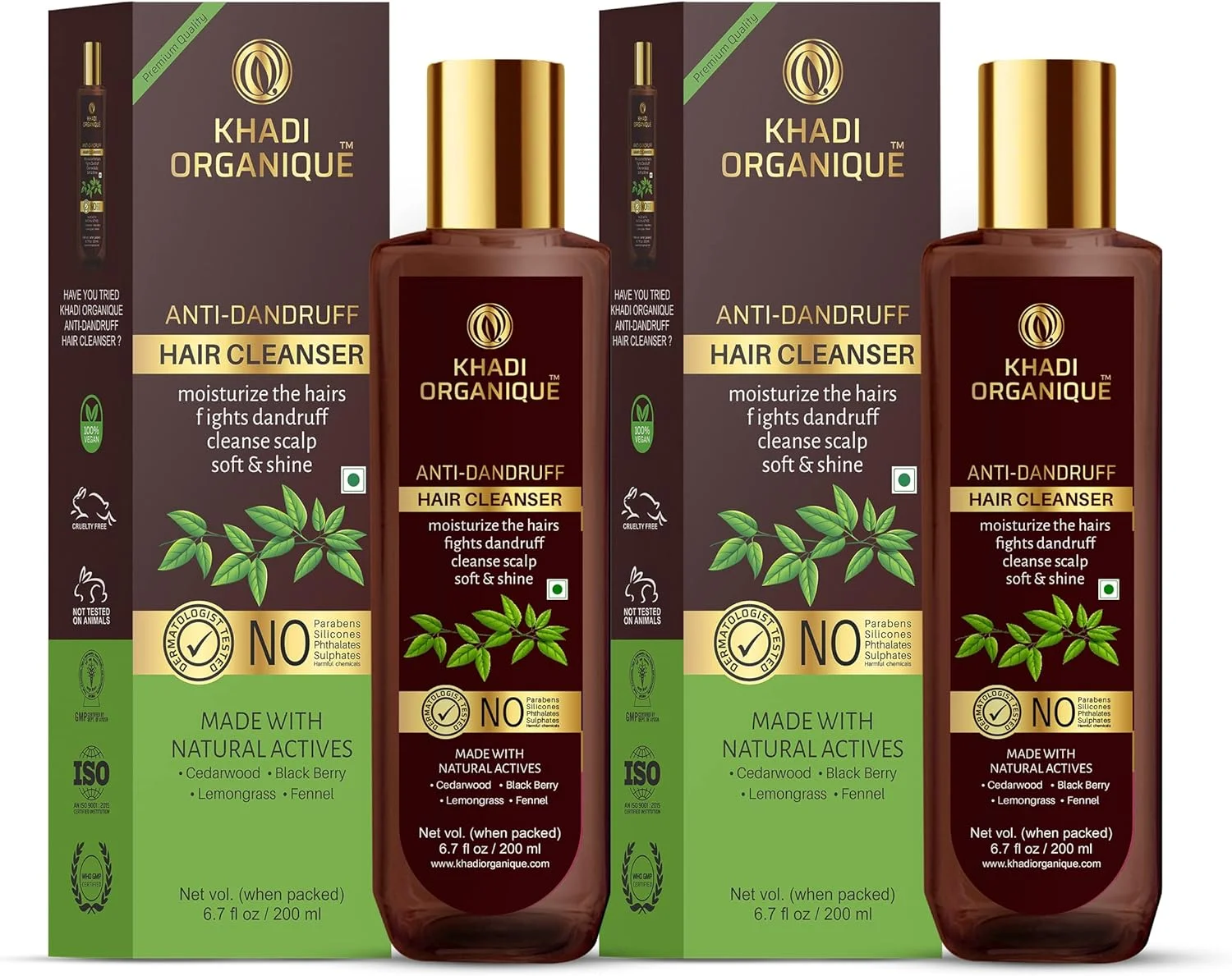 شامپو موی ضد شوره خادی ارگانیک | پاک کننده برای مبارزه با شوره سر و پاکسازی پوست سر، بدون سولفات و پارابن (بسته 2 عددی) 400 میلی لیتر