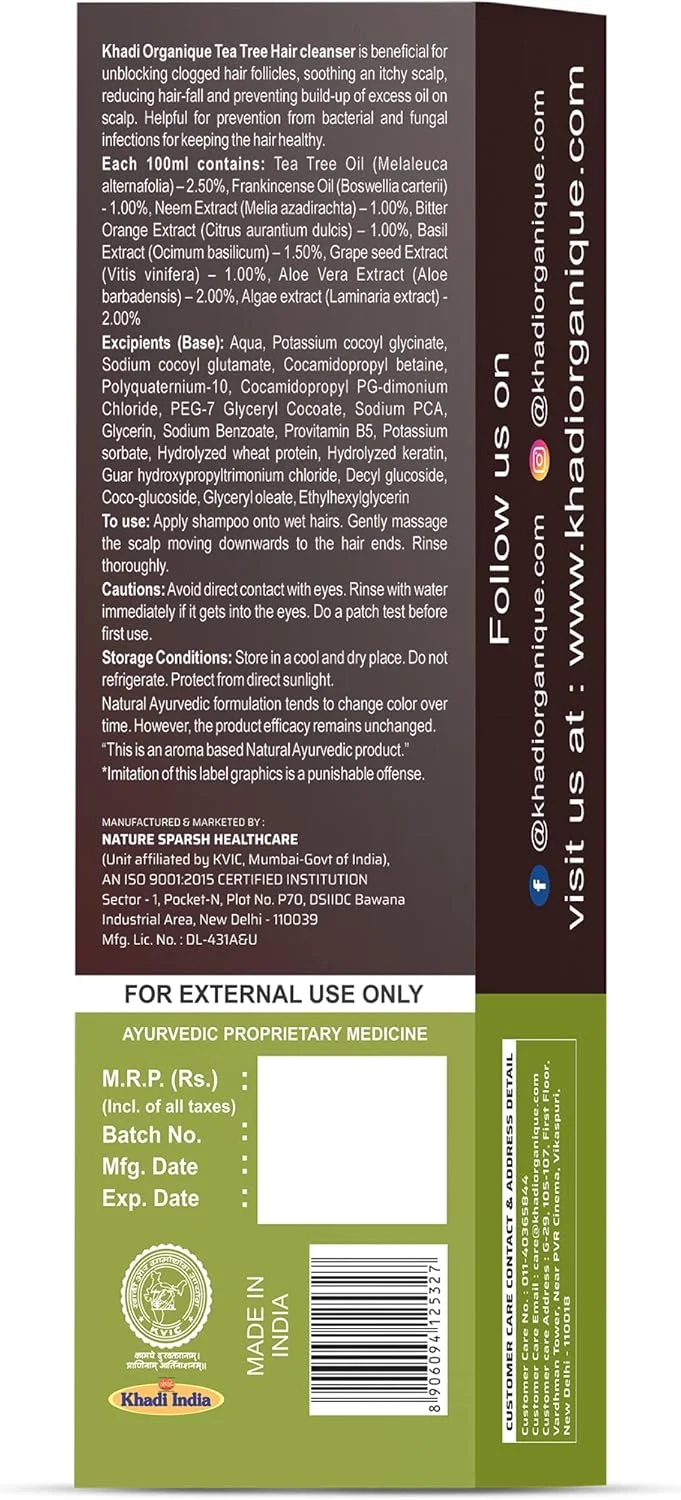 شامپو پاک کننده مو حاوی روغن درخت چای خادی ارگانیک، ضد شوره، بدون SLS و پارابن، 200 میلی لیتر شامپو پاک کننده مو حاوی روغن درخت چای خادی ارگانیک، ضد شوره، بدون SLS و پارابن، 200 میلی لیتر
