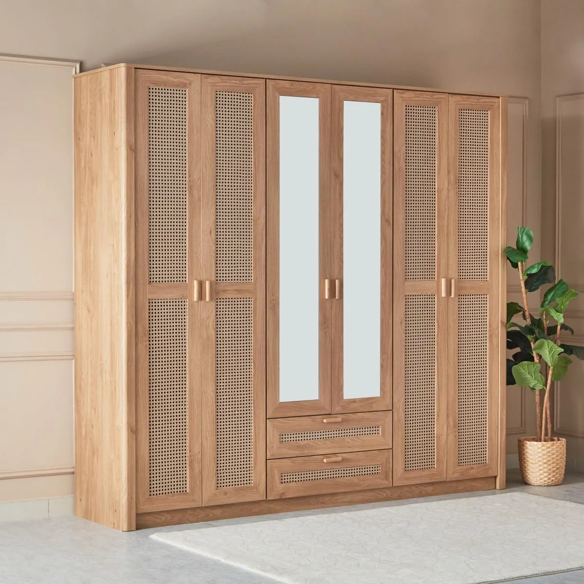 کمد لباس 6 درب جاوا هوم باکس با 2 آینه 55 X 220 X 240 سانتی متر - قهوه ای