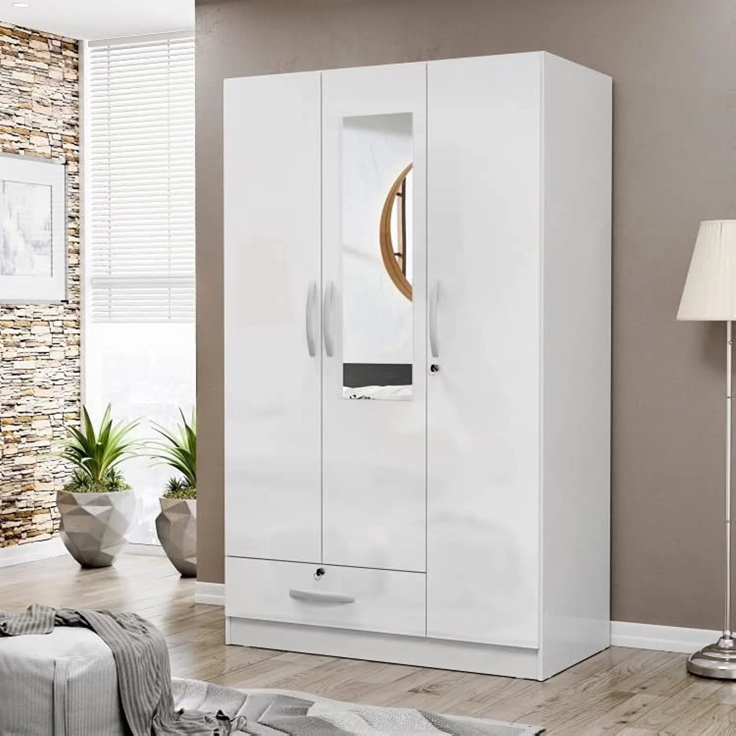 کمد لباس سه درب براق کلارا هوم باکس با کشو و آینه