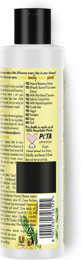 شامپو ضد شوره رزماری و لیمو یوزو لاو بیوتی اند پلنت، بدون سولفات، 200 میلی لیتر شامپو ضد شوره رزماری و لیمو یوزو لاو بیوتی اند پلنت، بدون سولفات، 200 میلی لیتر