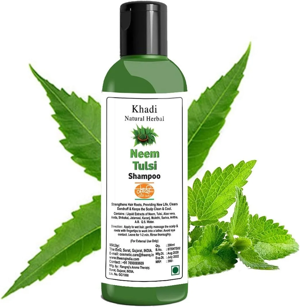 شامپو گیاهی طبیعی خادی با عصاره های چریش، ریحان و آلوئه ورا - شامپو ضد ریزش مو و ضد شوره سر، 200 میلی لیتر شامپو گیاهی طبیعی خادی با عصاره های چریش، ریحان و آلوئه ورا - شامپو ضد ریزش مو و ضد شوره سر، 200 میلی لیتر