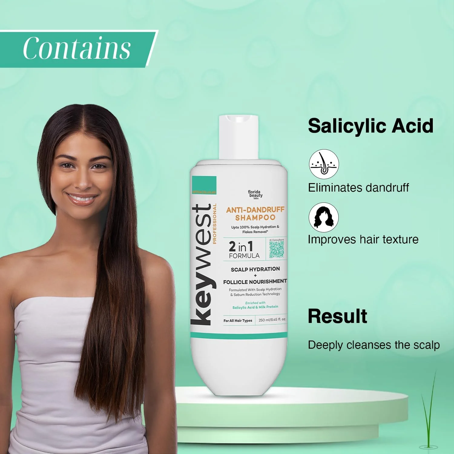 شامپو ضد شوره حرفه ای کی وست 250 میلی لیتر مناسب انواع موی زنانه و مردانه | جلوگیری از بازگشت شوره سر و خشکی پوست سر | کنترل پوسته ریزی و خارش