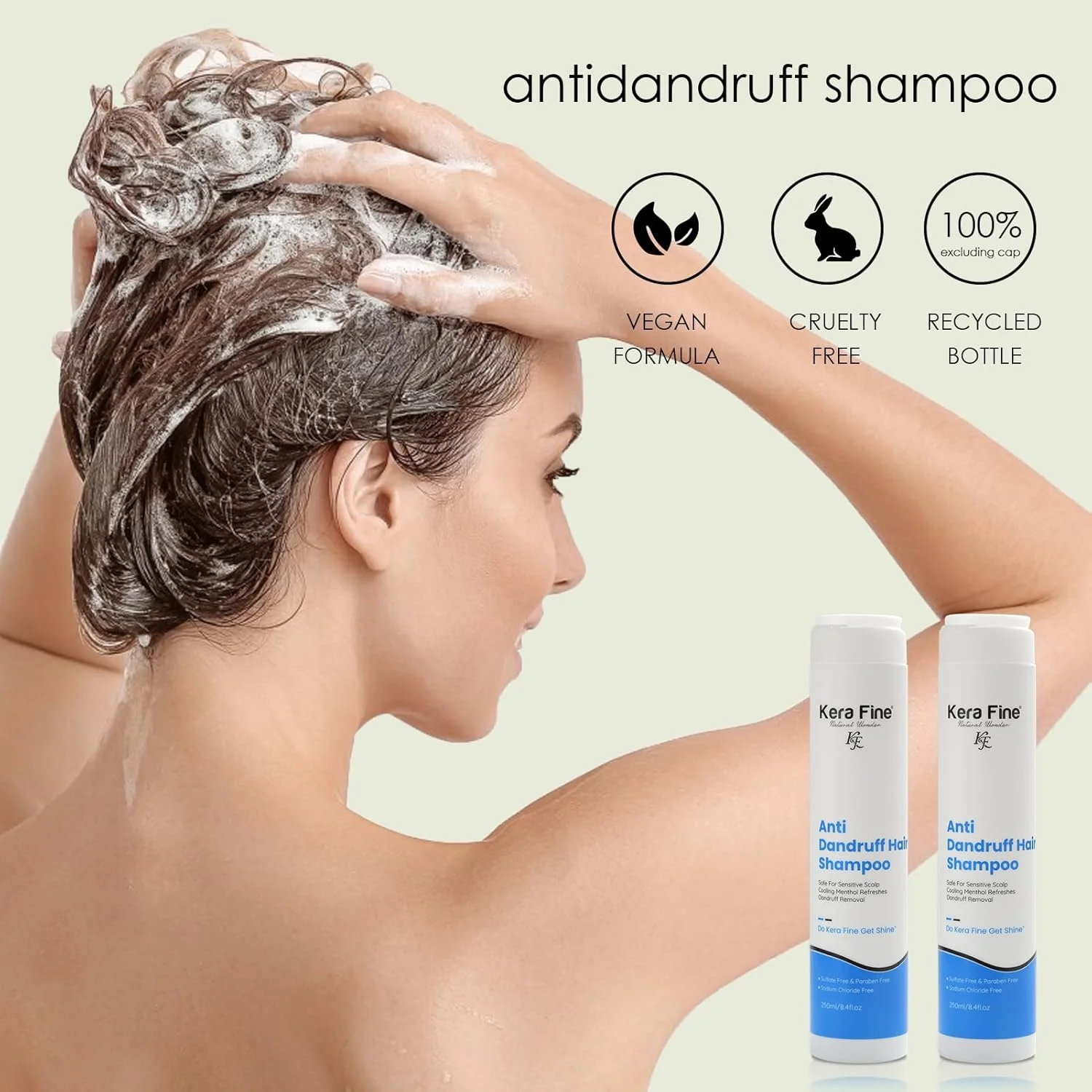 شامپو مو ضد شوره KERA FINE KF | 250 میلی لیتر | مناسب برای پوست سر حساس، خنک کننده و طراوت بخش، رفع شوره سر | فاقد سولفات و پارابن | فاقد سدیم کلرید. شامپو مو ضد شوره KERA FINE KF | 250 میلی لیتر | مناسب برای پوست سر حساس، خنک کننده و طراوت بخش، رفع شوره سر | فاقد سولفات و پارابن | فاقد سدیم کلرید.