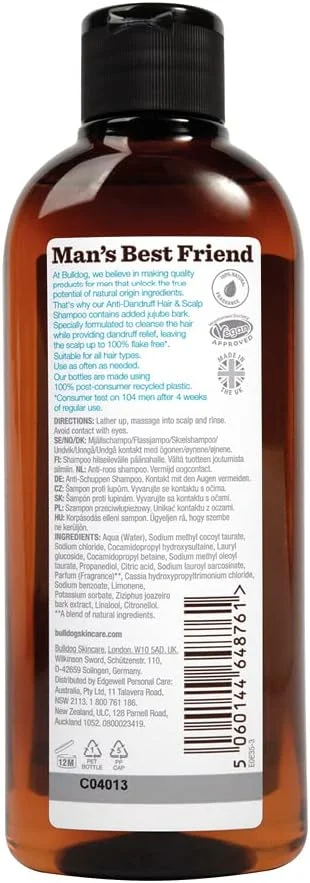 شامپو ضد شوره سر مردانه BULLDOG SKINCARE برای پوست سر بدون پوسته 300 میلی لیتر شامپو ضد شوره سر مردانه BULLDOG SKINCARE برای پوست سر بدون پوسته 300 میلی لیتر