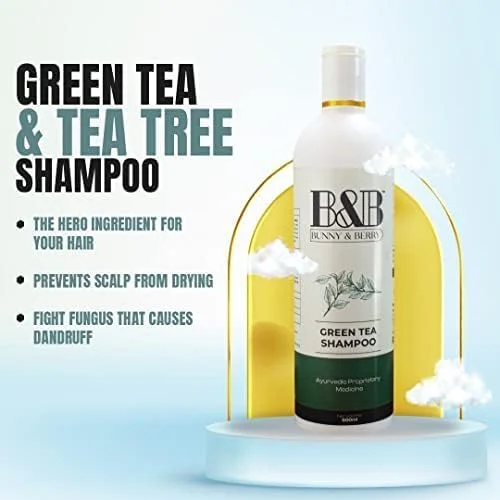 شامپو چای سبز و درخت چای B&B BUNNY & BERRY، داروی آیورودا، بسته 2 عددی | شامپو ضد شوره درخت چای، 500 میلی لیتر شامپو چای سبز و درخت چای B&B BUNNY & BERRY، داروی آیورودا، بسته 2 عددی | شامپو ضد شوره درخت چای، 500 میلی لیتر