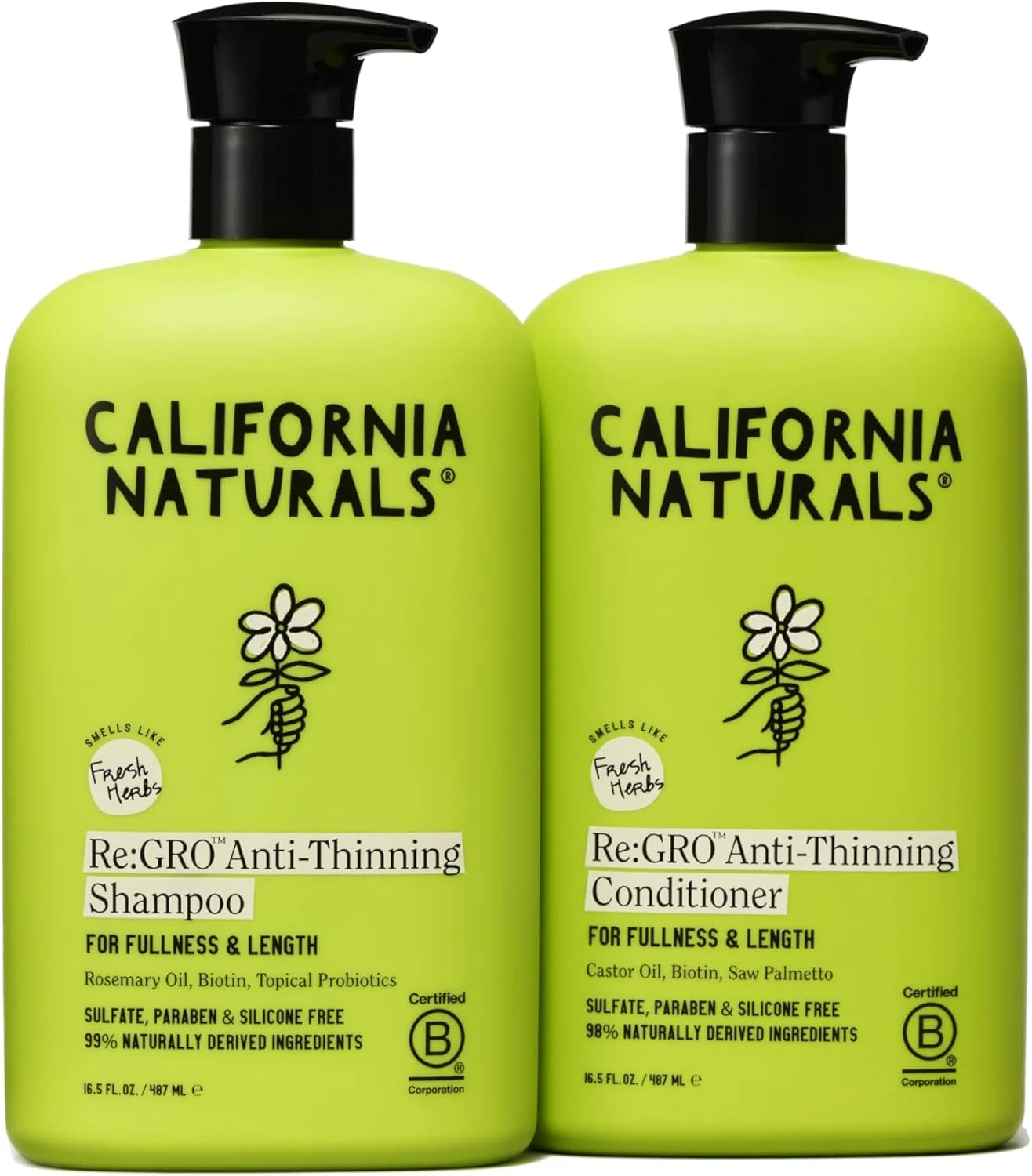 مجموعه شامپو و نرم کننده California Naturals Re:GRO، ضد نازک شدن و پشتیبانی از رشد مو، مناسب انواع مو، وگان، طبیعی، بدون تست حیوانی، بدون سیلیکون، پارابن و سولفات، برای زنان و مردان، 490 میلی لیتر مجموعه شامپو و نرم کننده California Naturals Re:GRO، ضد نازک شدن و پشتیبانی از رشد مو، مناسب انواع مو، وگان، طبیعی، بدون تست حیوانی، بدون سیلیکون، پارابن و سولفات، برای زنان و مردان، 490 میلی لیتر