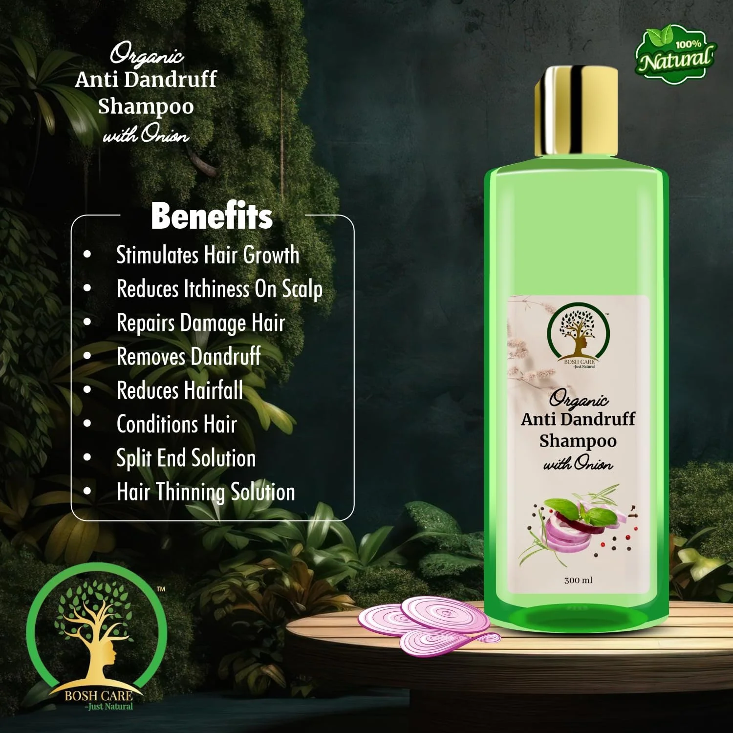 BOSH CARE - JUST NATURAL شامپو ضد شوره سر ارگانیک با پیاز | کاهش شوره سر، خارش و تحریک پوست سر، بدون سولفات و پارابن برای آقایان و بانوان (300 میلی لیتر) BOSH CARE - JUST NATURAL شامپو ضد شوره سر ارگانیک با پیاز | کاهش شوره سر، خارش و تحریک پوست سر، بدون سولفات و پارابن برای آقایان و بانوان (300 میلی لیتر)