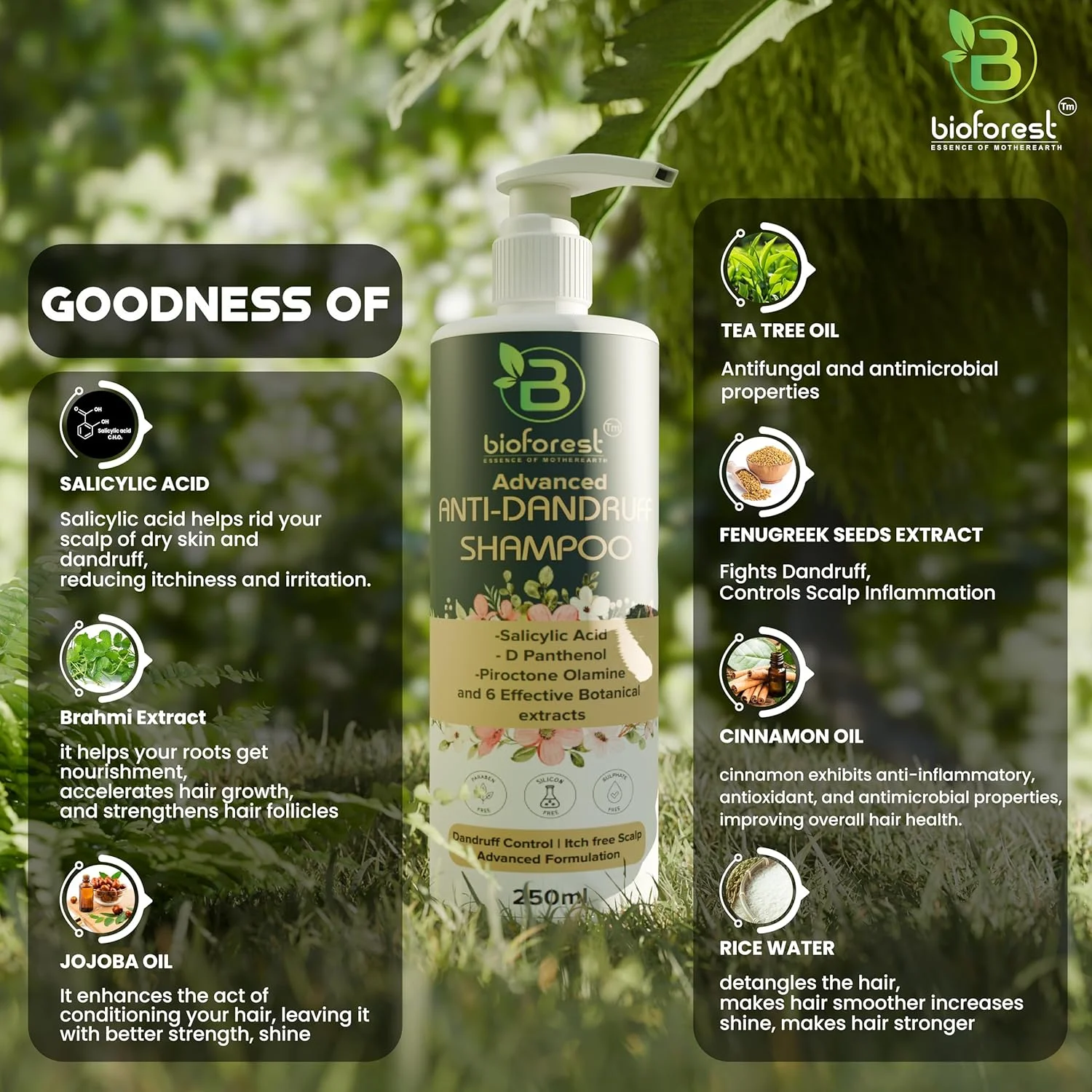 شامپو ضد شوره پیشرفته بایوفارست - عصاره مادر زمین | از بین برنده شوره سر از ریشه | کمک به رفع خارش و سوزش | موهای قوی و نرم | استفاده روزانه | برای خانم ها و آقایان | 250 میلی لیتر شامپو ضد شوره پیشرفته بایوفارست - عصاره مادر زمین | از بین برنده شوره سر از ریشه | کمک به رفع خارش و سوزش | موهای قوی و نرم | استفاده روزانه | برای خانم ها و آقایان | 250 میلی لیتر