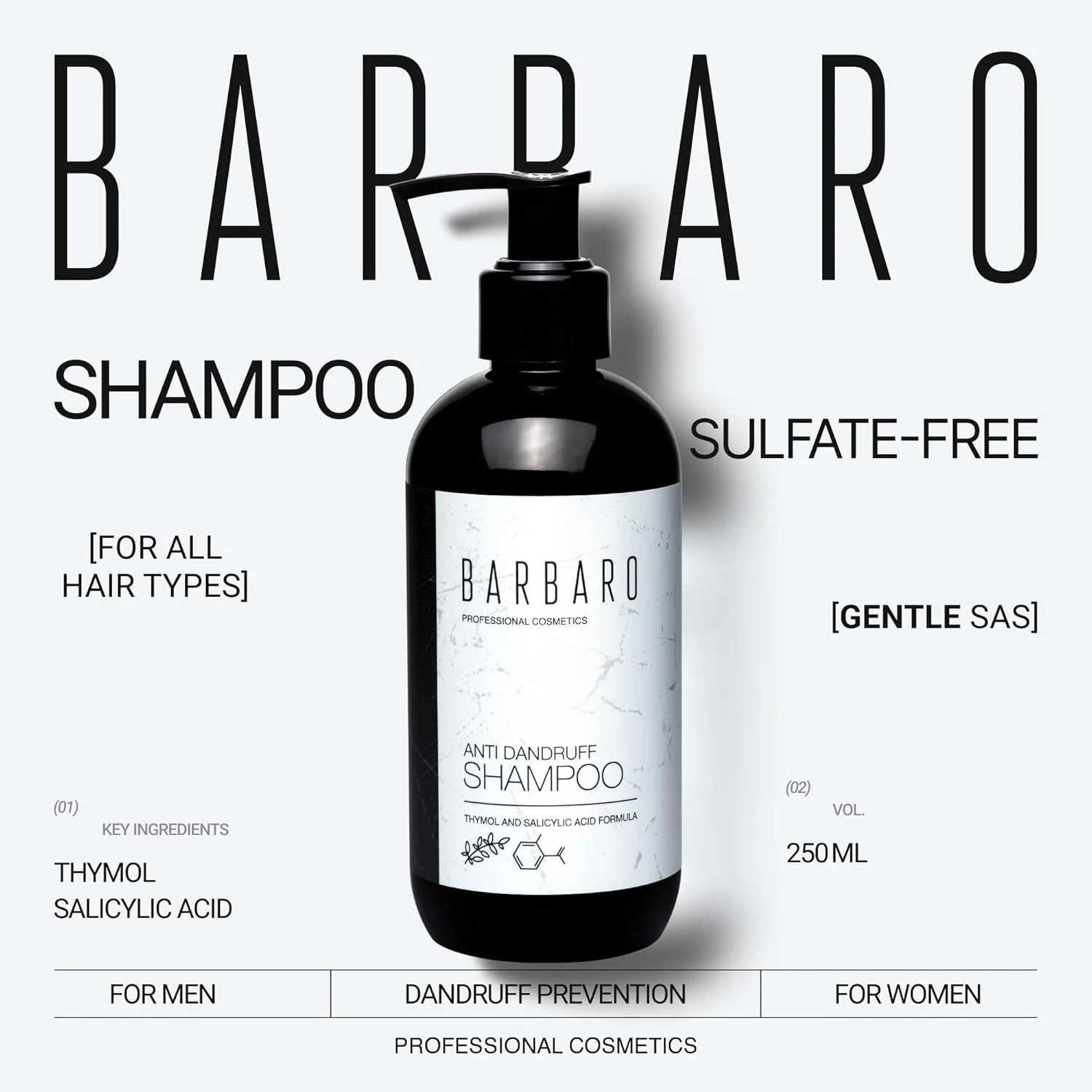 شامپو ضد شوره سر باربارو، حاوی تیمول و سالیسیلیک اسید، 250 میلی لیتر