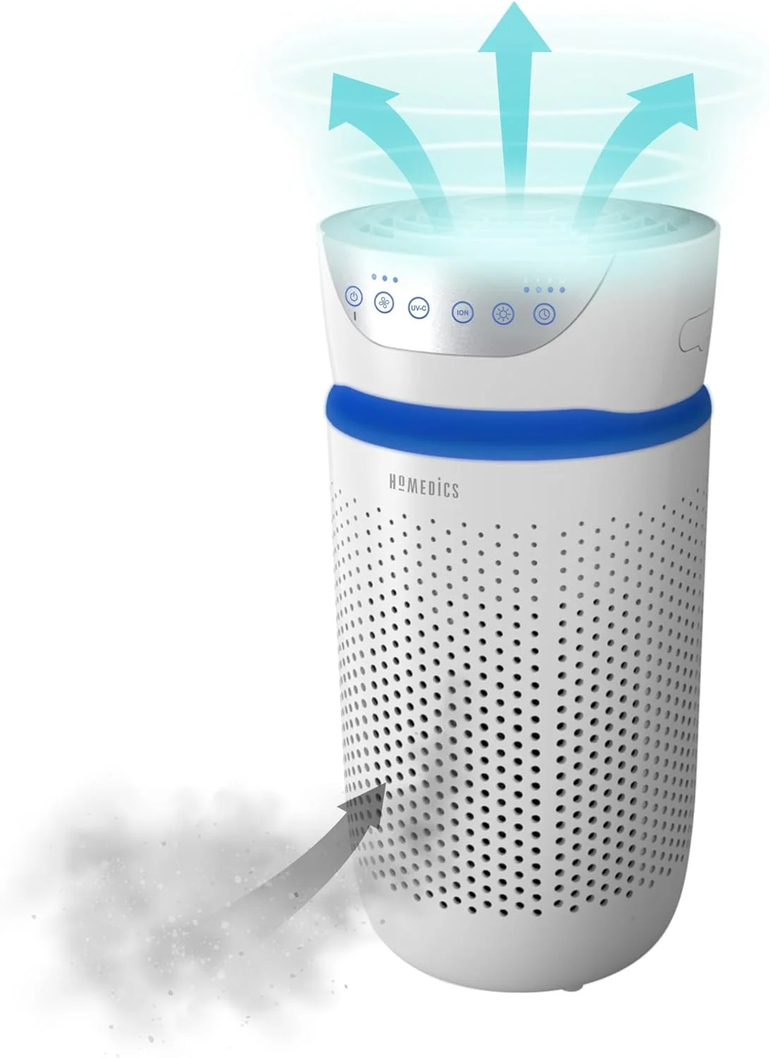 دستگاه تصفیه هوا HoMedics با فیلترهای HEPA و کربن واقعی، تصفیه فشرده با حالت شب، از بین برنده آلرژن ها، شوره حیوانات خانگی، دود، پخت و پز، هاگ های کپک و میکروب ها، یونیزر یون های منفی آزاد می کند