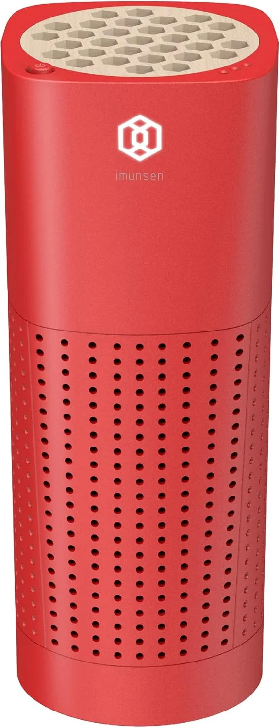 دستگاه تصفیه هوای قابل حمل ایمونسن مدل M-003R با چوب سرو، فیلتراسیون 4 مرحله ای، فیلتر HEPA H13، جذب دود، بو، کپک، مواد آلرژی زا، پورت USB 5V مناسب خودرو، میز و دفتر کار، ساخت کره - قرمز
