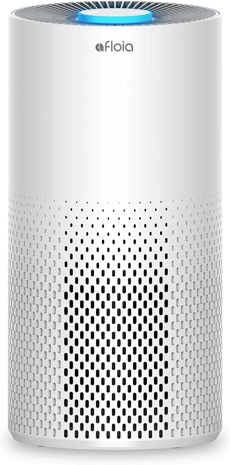 دستگاه تصفیه هوا Afloia مناسب اتاق خواب منزل، دارای فیلتر 3 مرحله ای، حالت خواب بی صدا 22dB برای اتاق های بزرگ تا 100 متر مربع، تصفیه کننده هوا برای حیوانات خانگی، گرد و غبار، شوره، کپک، گرده، از بین برنده بو و دود، سفید، دارای نور 7 رنگ
