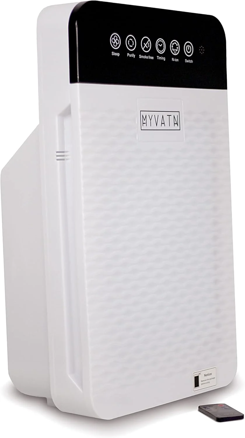 دستگاه تصفیه هوا MYVATN - M1 Smart True HEPA مناسب برای اتاق های بزرگ؛ فیلتر کردن 99.97% گرد و غبار، دود سیگار، بوها و شوره حیوانات خانگی - فیلتراسیون HEPA، کربن فعال، از بین برنده بو، پوشش 500 - 600 فوت مربع