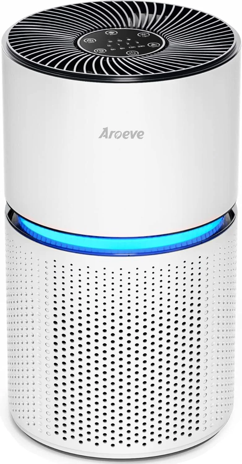 دستگاه تصفیه هوای AROEVE برای خانه، پوشش اتاق بزرگ تا 1095 فوت مربع، تصفیه کننده هوا با فیلتراسیون چشمگیر، حذف گرد و غبار و شوره حیوانات خانگی برای دفتر، اتاق خواب، MK03- سفید