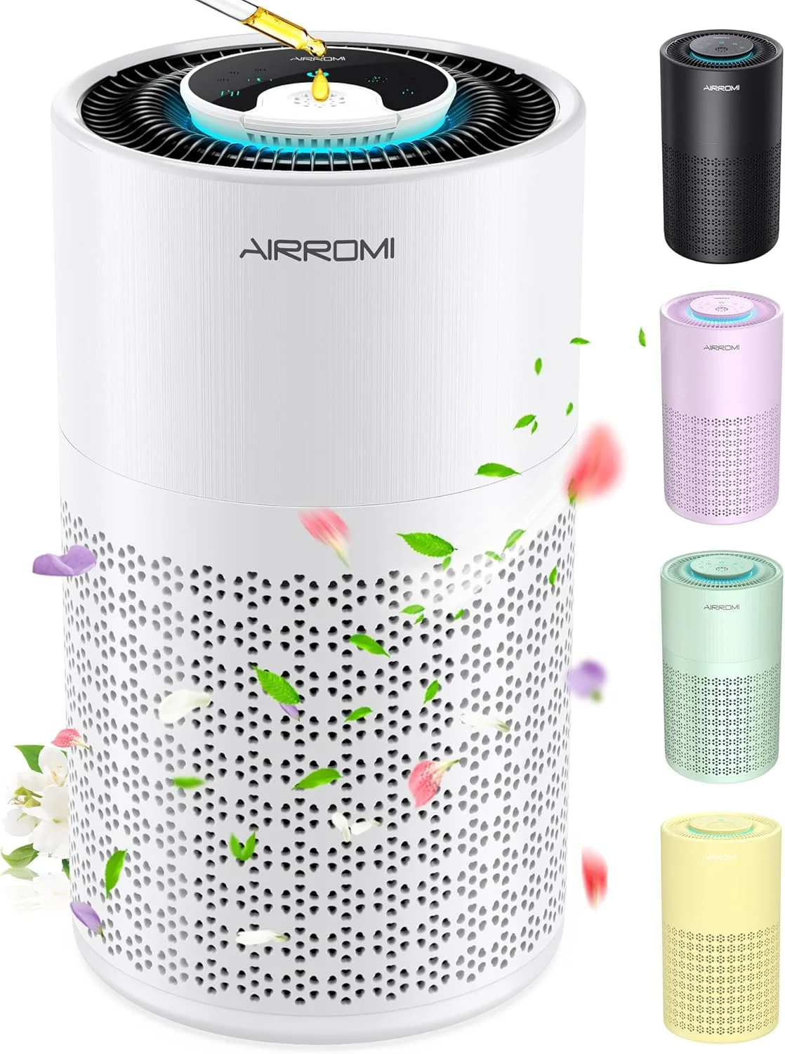 دستگاه تصفیه هوا AIRROMI برای اتاق خواب با فیلترهای سه در یک True H13 HEPA، تصفیه کننده هوای حیوانات خانگی برای بوی ادرار گربه، پوشش تا 990 فوت مربع، دستگاه تصفیه هوای بی صدا با ورودی 360 درجه برای آلرژی، گرد و غبار، دود، بو و شوره