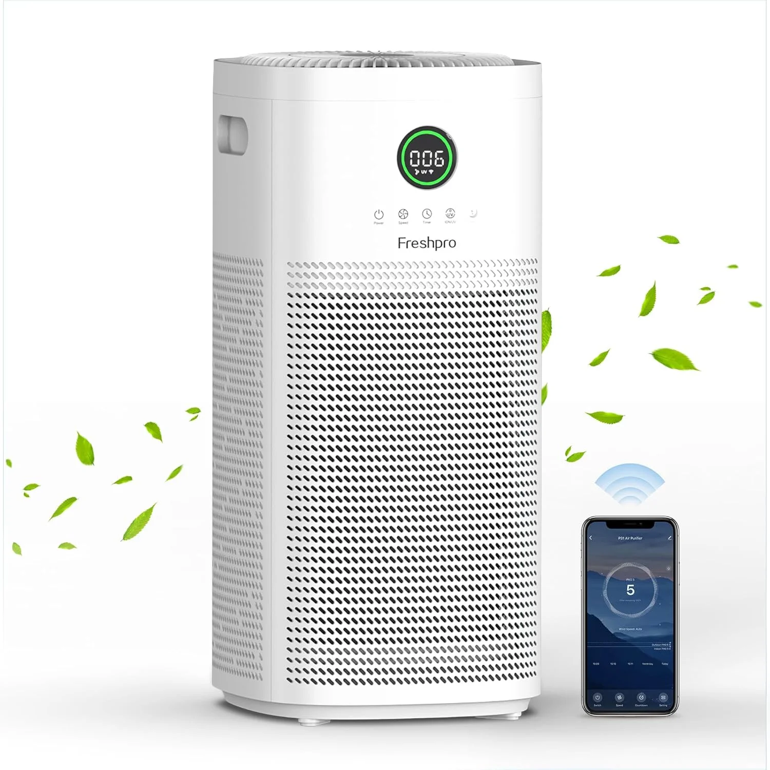 دستگاه تصفیه هوای Freshpro HEPA برای اتاق بزرگ، پوشش تا 285 متر مربع، دارای نور UVC، فیلتر هوای 4 در 1 H13 HEPA، تصفیه کننده هوای حیوانات خانگی برای حذف شوره، آلاینده های دود، بو، آلرژی در اتاق خواب، مدل KF-P31