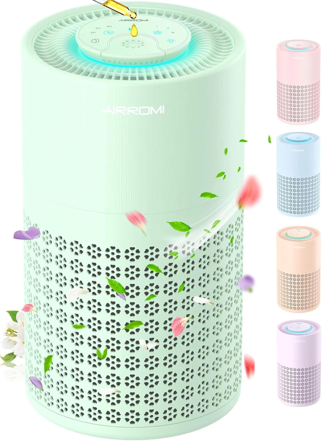دستگاه تصفیه هوا AIRROMI برای اتاق خواب با فیلترهای 3 در 1 HEPA H13، تصفیه کننده هوای حیوانات خانگی برای بوی ادرار گربه، پوشش تا 92 متر مربع، دستگاه تصفیه هوای بی صدا 360 درجه برای آلرژی، گرد و غبار، دود و بو - سبز