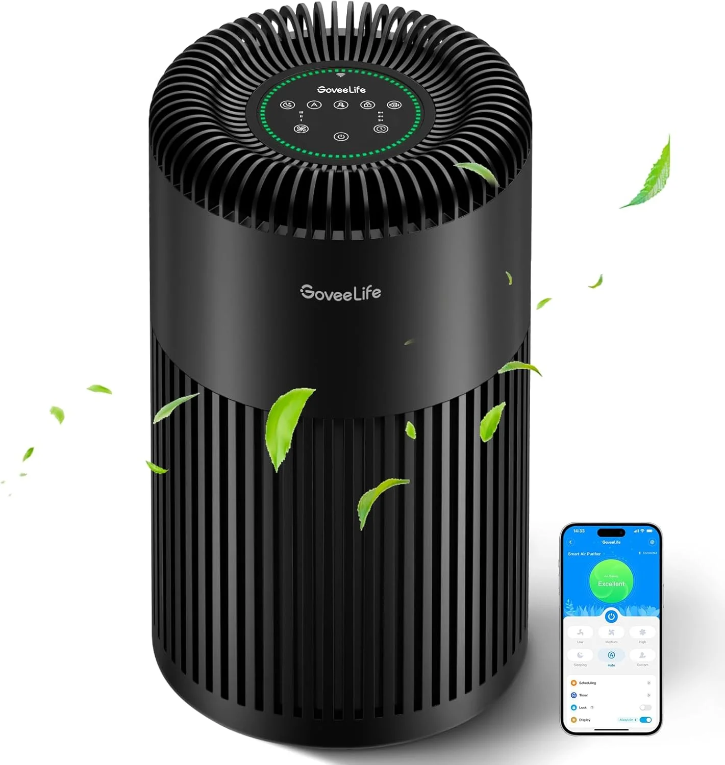 GoveeLife - دستگاه تصفیه هوای هوشمند برای خانه، اتاق بزرگ تا 1524 فوت مربع، با فیلتر قابل شستشو، سنسور کیفیت هوا PM 2.5 داخلی، وای فای هوشمند، تصفیه کننده
