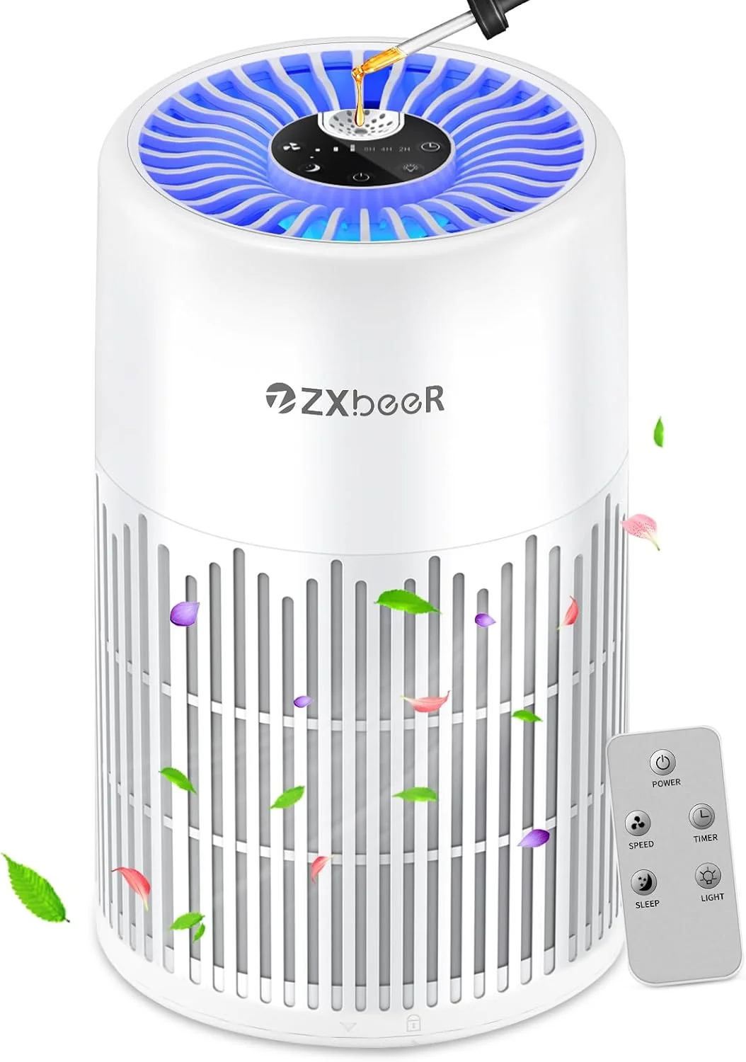 دستگاه تصفیه هوای ZXBEER مناسب اتاق خواب و منزل، دارای فیلتر HEPA H13، تصفیه کننده هوای قابل حمل با کنترل از راه دور، چراغ خواب، تایمر، حالت خواب، دستگاه تصفیه هوای بی صدا برای کودک، اتاق نشیمن، آشپزخانه (سفید)