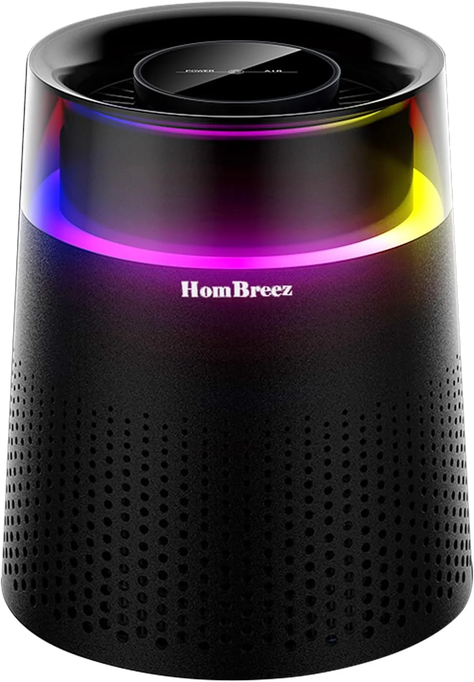 دستگاه تصفیه هوا HomBreez برای خانه، تصفیه کننده هوا H13 True HEPA برای اتاق خوابگاه، دفتر کار، دستگاه تصفیه هوای بی صدا با چراغ خواب رنگارنگ، دستگاه تصفیه هوای کوچک برای شوره حیوانات خانگی، گرد و غبار، دود، بو، مشکی