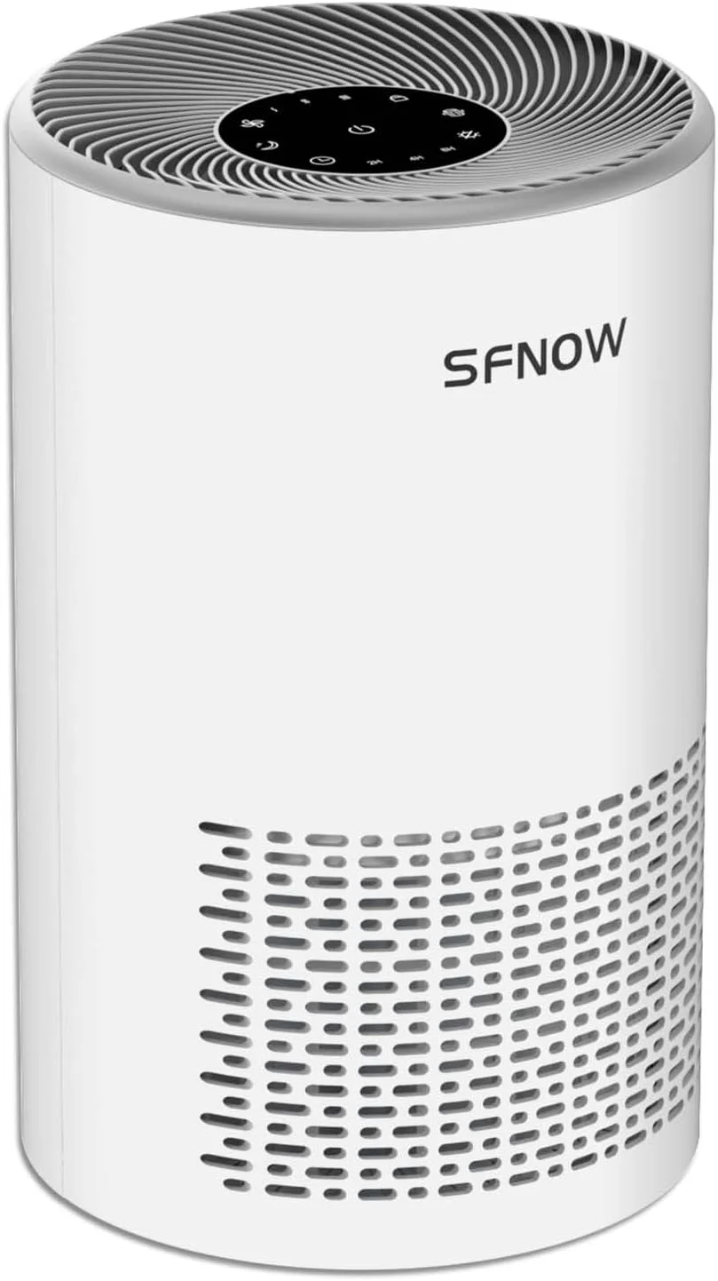 دستگاه تصفیه هوا مناسب اتاق خواب، فیلتر هوای SFNOW H13 True HEPA، دستگاه تصفیه هوای بی صدا برای 100 متر مربع، 4 سرعت فن، تایمر، دستگاه تصفیه هوای قابل حمل