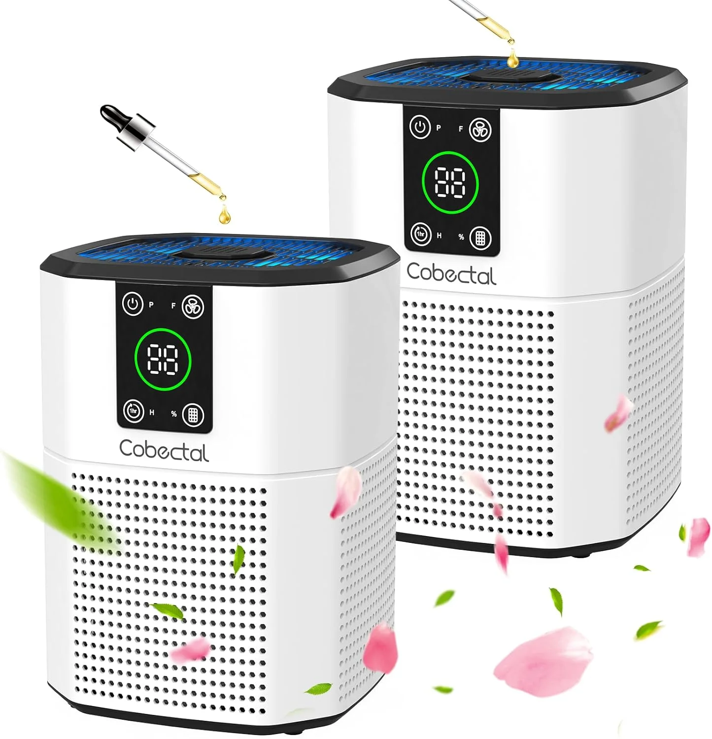 دستگاه تصفیه هوا برای اتاق خواب منزل، تصفیه کننده هوای اتاق Cobectal با فیلتر 3 در 1 HEPA H13، عملکرد رایحه و حالت خواب، تصفیه کننده هوای کوچک رومیزی برای دفتر، خوابگاه، هتل، RV (سفید) - بسته 2 عددی