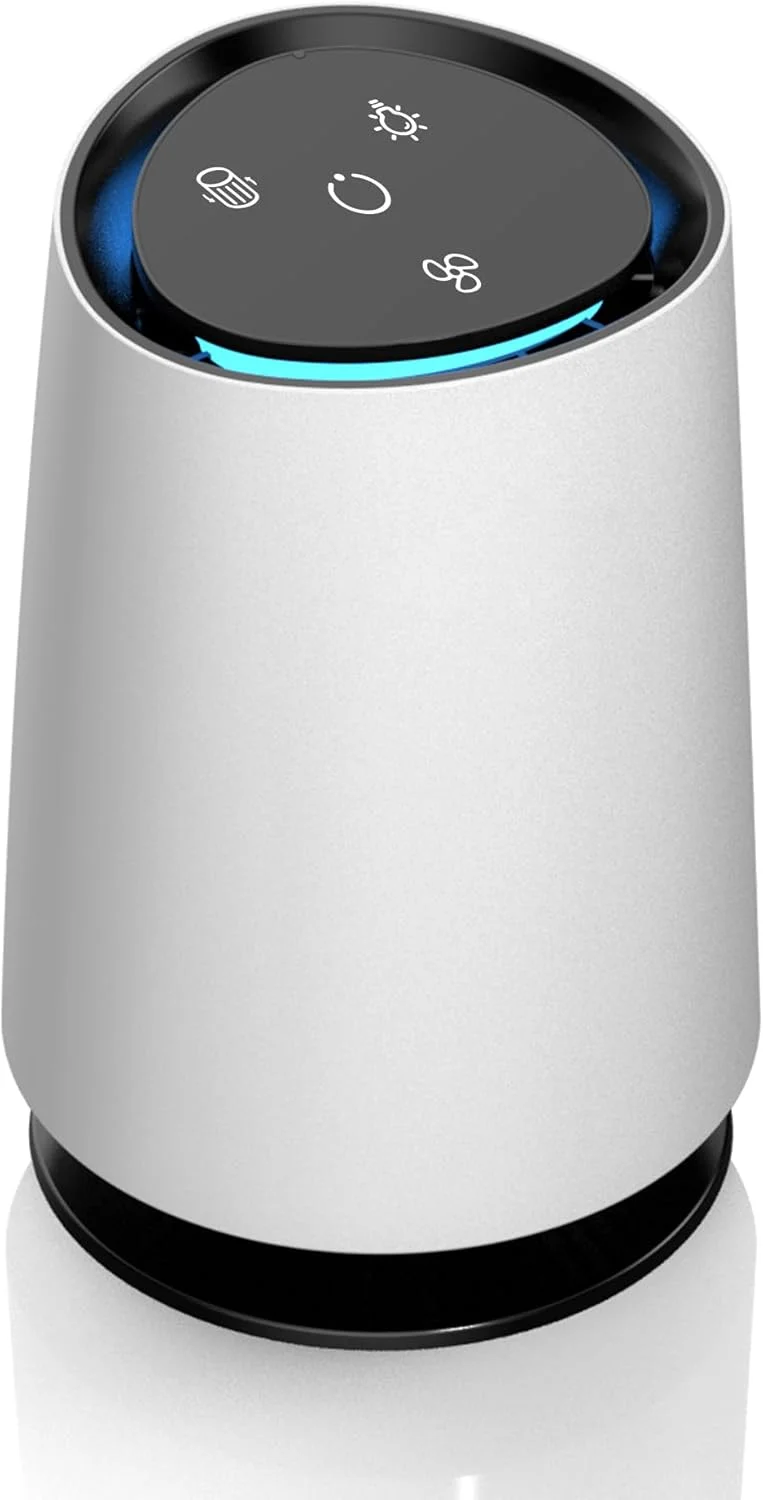 دستگاه تصفیه هوا JINKINEY، فیلتر True HEPA H13، حذف 99.97% گرد و غبار و ذرات معلق، حداکثر جریان هوا 10 متر مکعب در ساعت، 3 سرعت، صدای کم، یادآوری تعویض فیلتر برای خانه، حیوانات خانگی، دود، رومیزی، دفتر کار