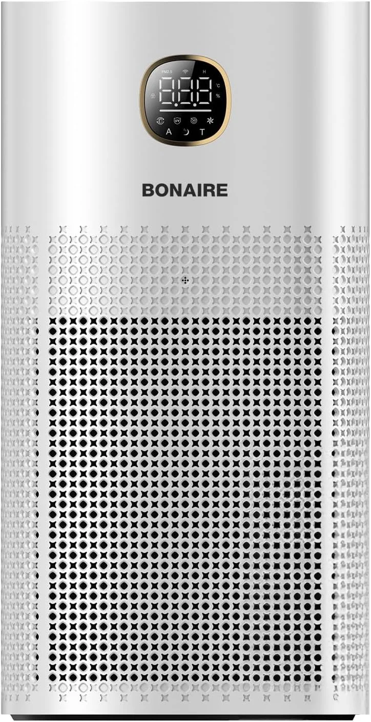 دستگاه تصفیه هوا بونیر هپا مناسب خانه، حیوانات خانگی، منزل، دفتر کار، دارای فیلتر 3 در 1 True HEPA13، کنترل از راه دور، حالت خواب و خودکار، سنسور PM 2.5، قابلیت اتصال به Wi-Fi، پوشش 248 متر مربع در 1 ساعت، سفید مدل A6