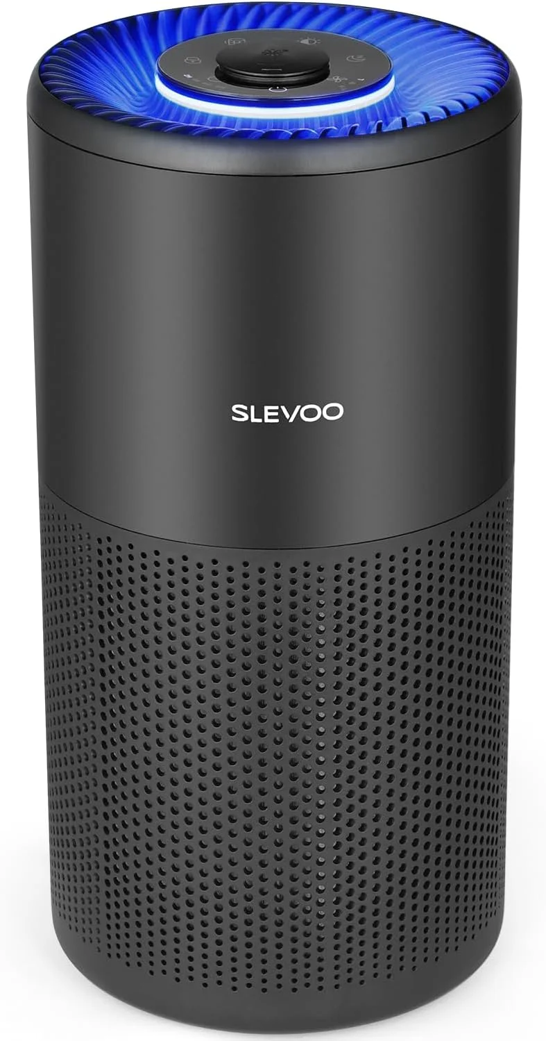 دستگاه تصفیه هوا SLEVOO برای اتاق خواب منزل، دارای جعبه آروماتراپی داخلی، پوشش دهی تا 685 فوت مربع، حالت خواب با فیلتر 3 در 1 برای آلرژی، آلاینده ها، دود، 23dB بی صدا، مشکی