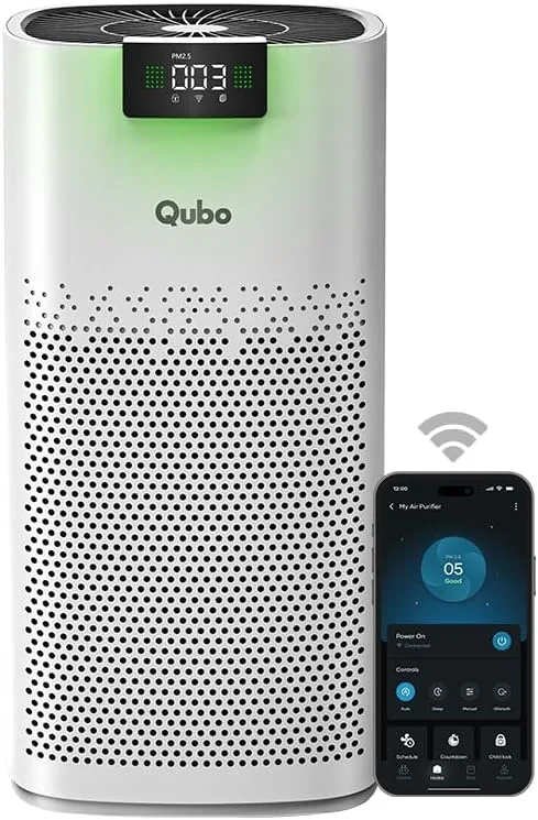 دستگاه تصفیه هوای هوشمند Qubo Q600 برای منزل توسط Hero Group | پوشش 55 متر مربع | حذف 99.99% مواد آلرژی زا | HEPA H13 | طول عمر فیلتر 15000 ساعت | کنترل از طریق اپلیکیشن و صدا | صرفه جویی در انرژی | موتور BLDC فوق العاده بی صدا (سفید)