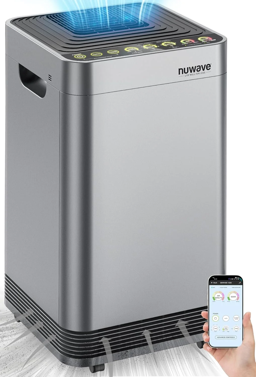دستگاه تصفیه هوا Nuwave OxyPure Zero Plus، صرفه جویی 1200 دلاری در تعویض فیلتر، پوشش تا 3210 فوت مربع برای اتاق بزرگ با موتور گشتاور بالا 105 واتی، جذب 99.99% ذرات، گرد و غبار، بوها، حالت خواب برای اتاق خواب