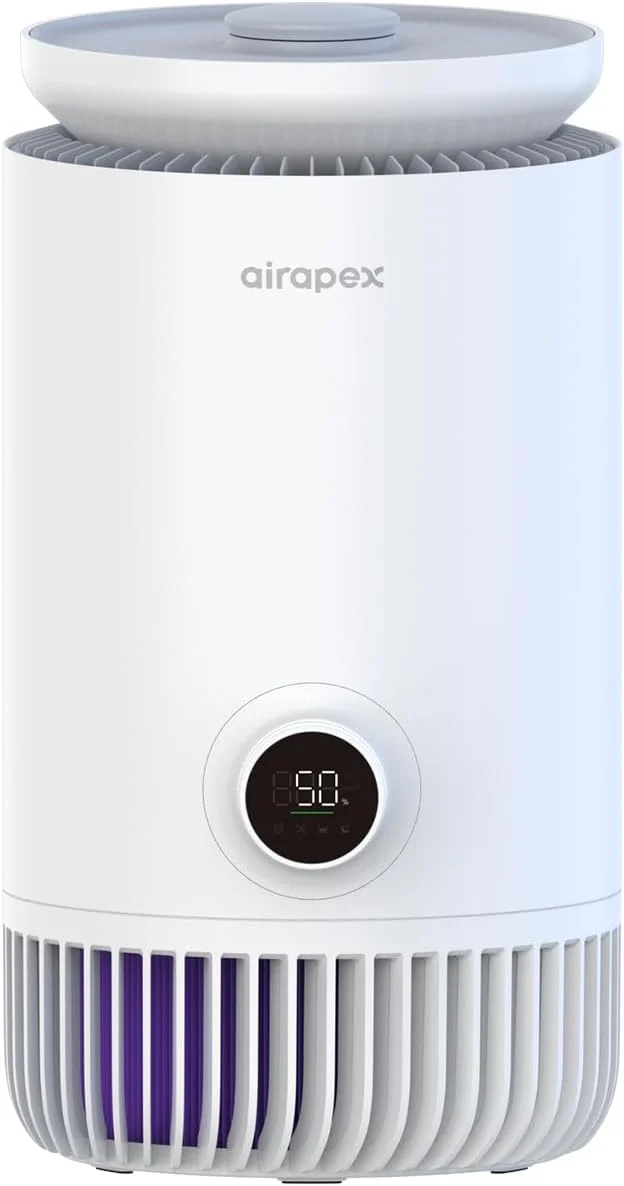 دستگاه تصفیه هوا و مرطوب کننده تبخیری 2 در 1 AIRAPEX برای اتاق خواب، فیلتر HEPA H13، مرطوب کننده هوا تبخیری بدون مه با قابلیت اتصال WIFI