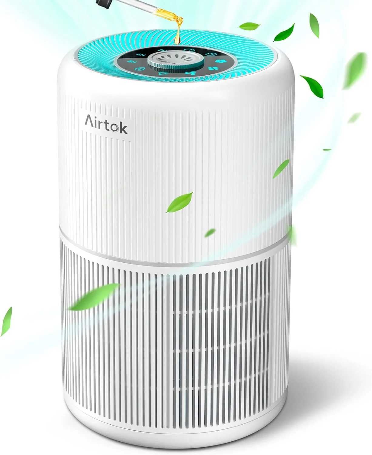 دستگاه تصفیه هوا AIRTOK HEPA مناسب اتاق خواب و منزل به همراه اسفنج معطر | فیلتر هوای 4 در 1 H13 True HEPA برای دود، گرد و غبار، گرده، شوره حیوانات خانگی، بوها، حذف 99.97% ذرات تا 0.1 میکرون | بدون ازن، دارای چراغ خواب