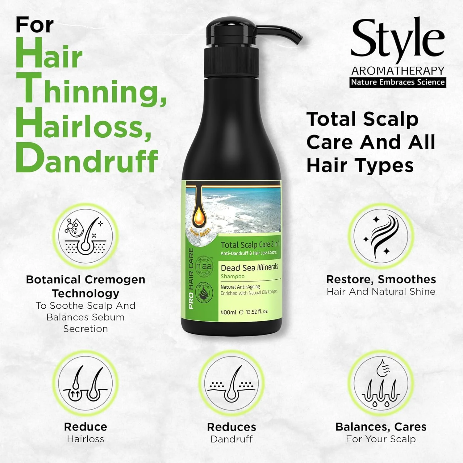 شامپو مراقبت کامل از پوست سر حرفه ای Style Aromatherapy | برای کنترل ریزش مو و نازک شدن مو | برای ضد شوره | 400 میلی لیتر شامپو مراقبت کامل از پوست سر حرفه ای Style Aromatherapy | برای کنترل ریزش مو و نازک شدن مو | برای ضد شوره | 400 میلی لیتر