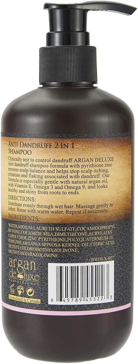شامپو ضد شوره 2 در 1 آرگان دی لوکس مناسب برای آقایان و بانوان، 300 میلی لیتر شامپو ضد شوره 2 در 1 آرگان دی لوکس مناسب برای آقایان و بانوان، 300 میلی لیتر