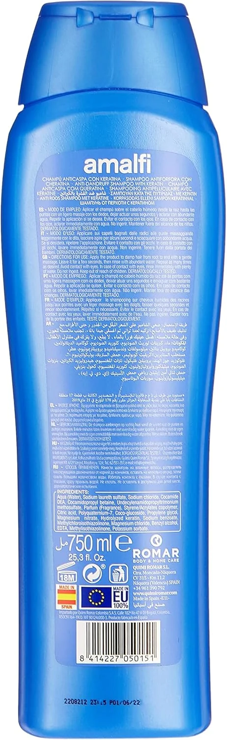 شامپو ضد شوره کراتین آمالفی/تسکین دهنده شوره سر و چربی بیش از حد/برای رشد مو و کنترل ریزش مو/موهای بلندتر و قوی تر/ 750 میلی لیتر شامپو ضد شوره کراتین آمالفی/تسکین دهنده شوره سر و چربی بیش از حد/برای رشد مو و کنترل ریزش مو/موهای بلندتر و قوی تر/ 750 میلی لیتر