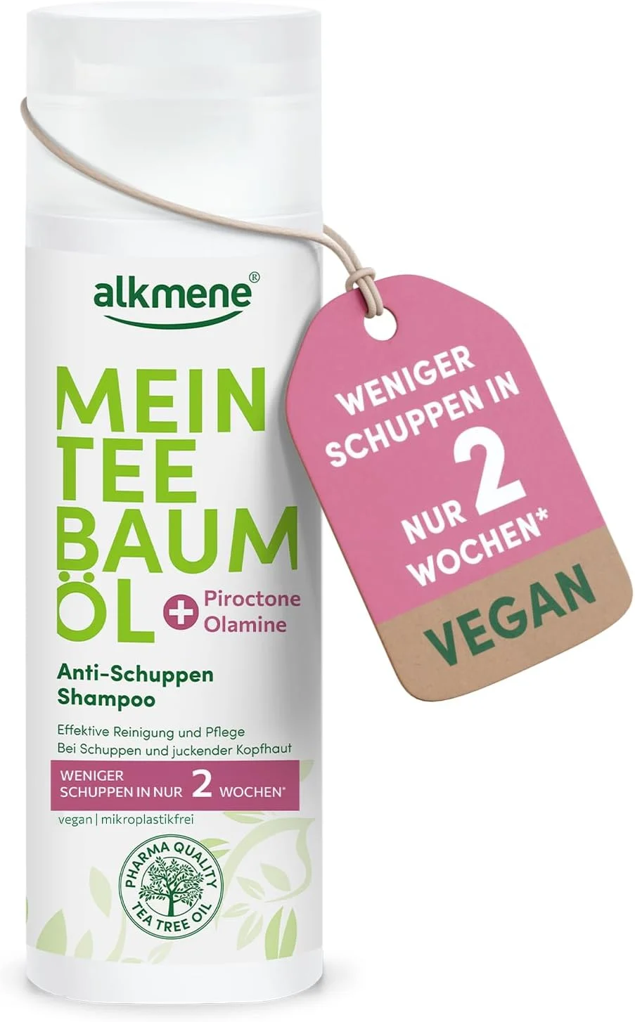 شامپو ضد شوره مو حاوی روغن درخت چای آلکمنه 200 میلی لیتر - کاهش شوره سر در 2 هفته - شامپو ضد شوره و خارش پوست سر - شامپو مو ضد شوره حاوی روغن درخت چای طبیعی، وگان و دارای اثر خنثی بر آب و هوا