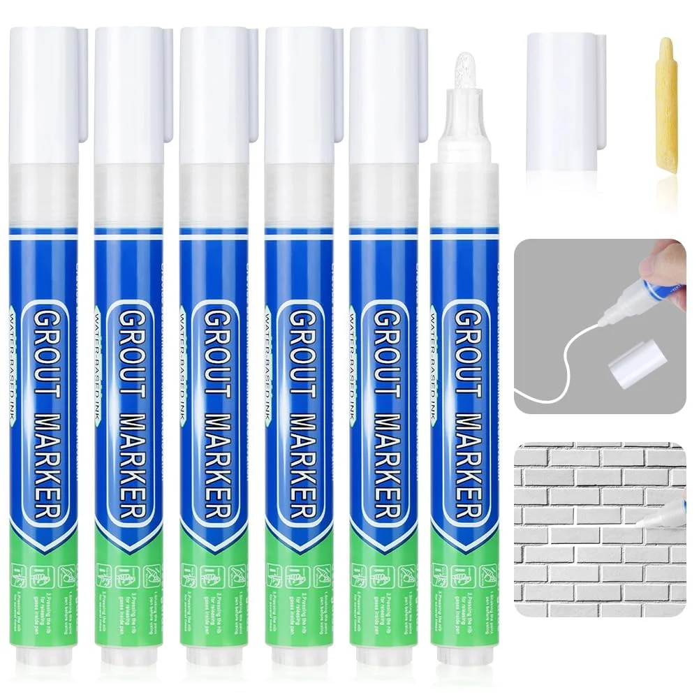 قلم ترمیم کننده درزگیر کاشی Veximind، بسته 6 عددی – ماژیک سفید برای تعمیر کاشی، قلم احیا کننده ضد آب درز کاشی برای حمام، آشپزخانه، دیوار و خطوط کف (سفید، 6 عددی)