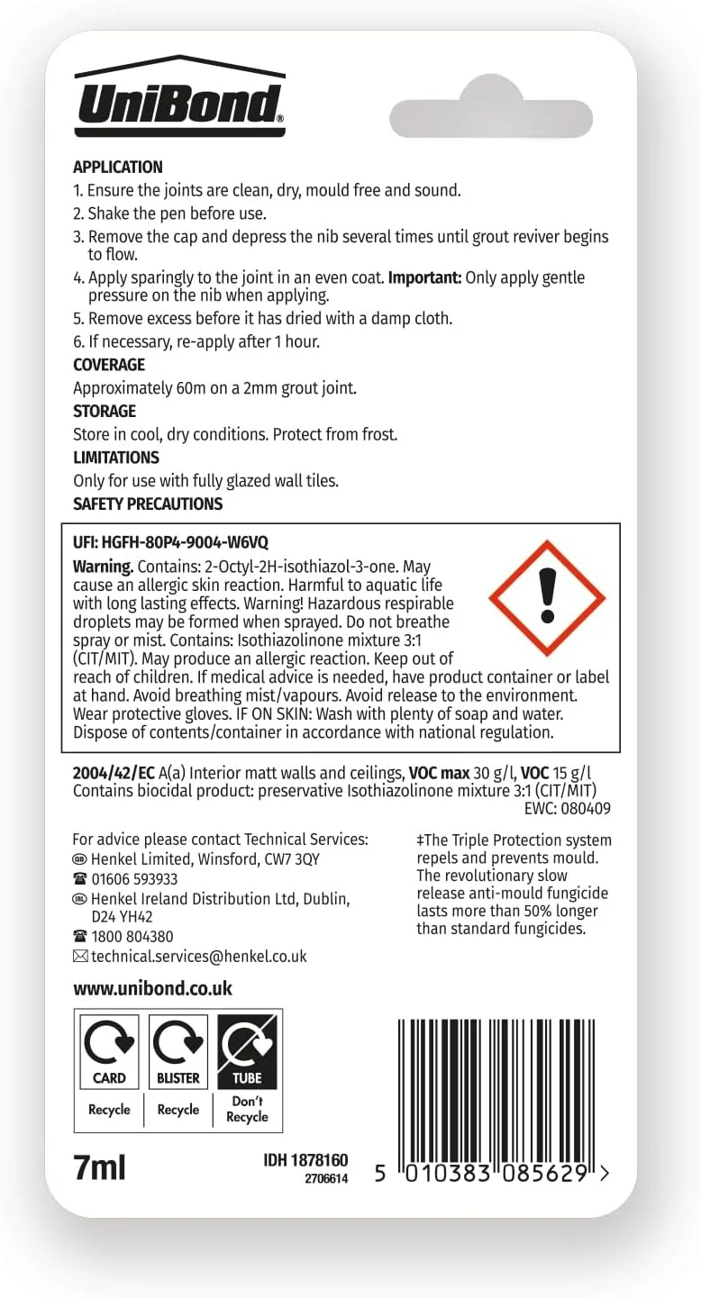 قلم احیا کننده درزگیر یونی باند، قلم درزگیر سفید برای ترمیم درزهای کاشی حمام، قلم درزگیر کاشی با کاربری آسان، سفید کننده درزگیر برای ترمیم درزهای تغییر رنگ داده و محو شده، 1x7ml