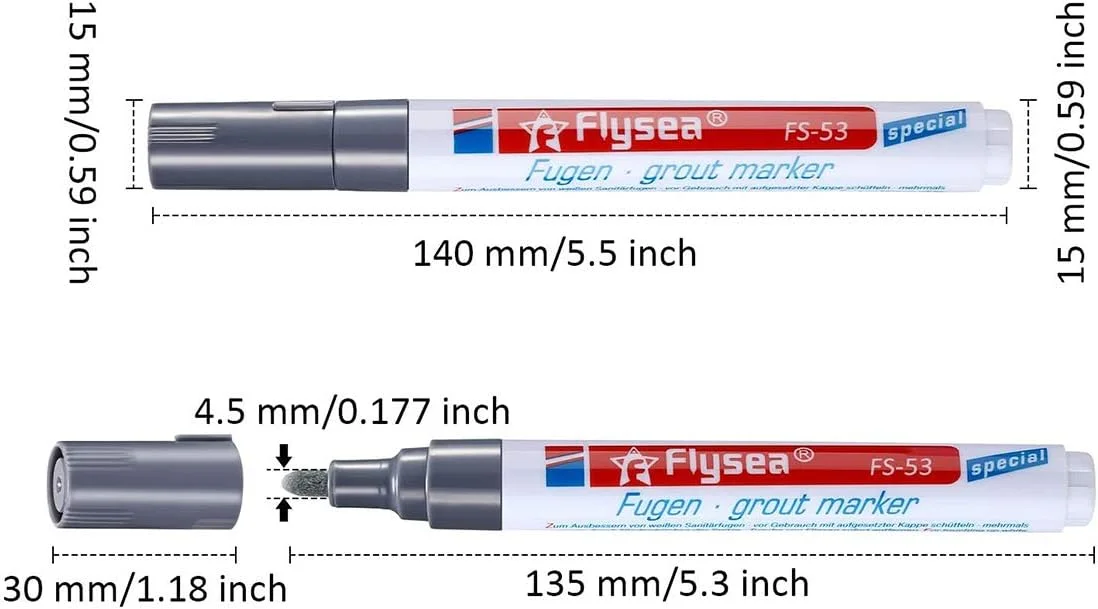 قلم ترمیم کننده درزگیر استارتی، 18 عدد، لوله ترمیم کننده درزگیر خاکستری بزرگ، قلم اصلاح کننده پرکننده کاشی، قلم ترمیم کننده جوان کننده برای دیوار و کف کاشی (خاکستری تیره)