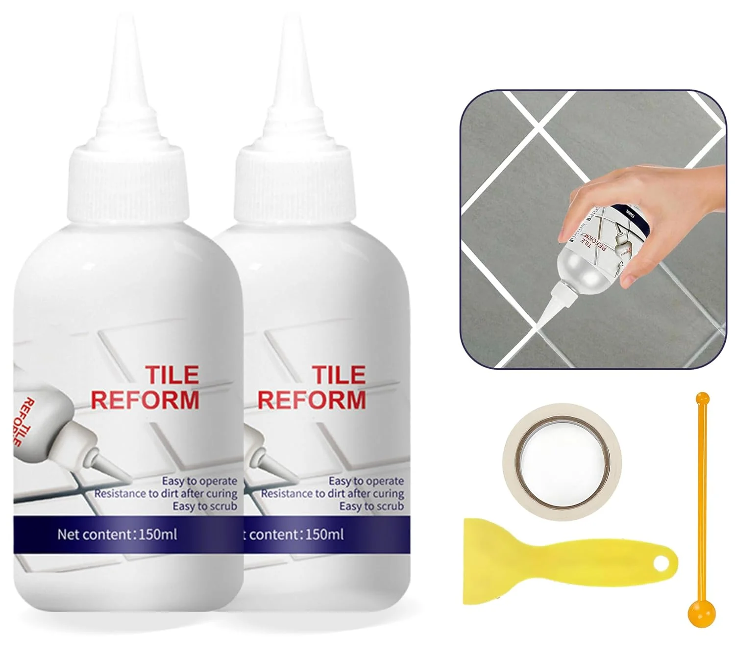 کیت ترمیم کننده درز کاشی 2 عددی: عامل ترمیم کننده ترک کاشی ارتقا یافته - پرکننده ضد آب برای ترمیم کاشی - چسب رنگی درزگیر کاشی برای تعمیر نشتی کف آشپزخانه حمام (280 میلی لیتر، سفید)