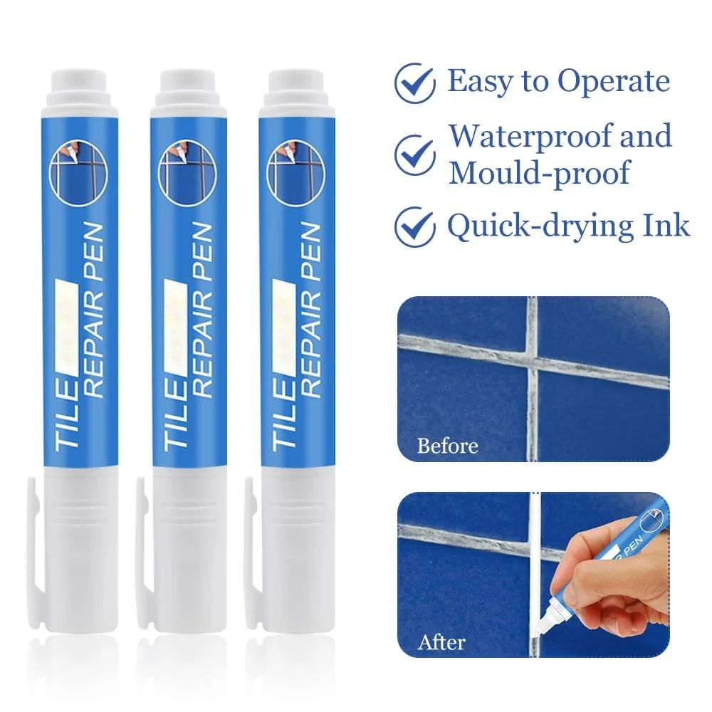 مجموعه 3 عددی قلم ترمیم کننده درزگیر کاشی TERRIFI - ضد آب، درزگیر و تمیز کننده سریع خشک شونده برای حمام و آشپزخانه - قلم های رنگ آمیزی درزگیر برای تعمیر دیوار و کاشی