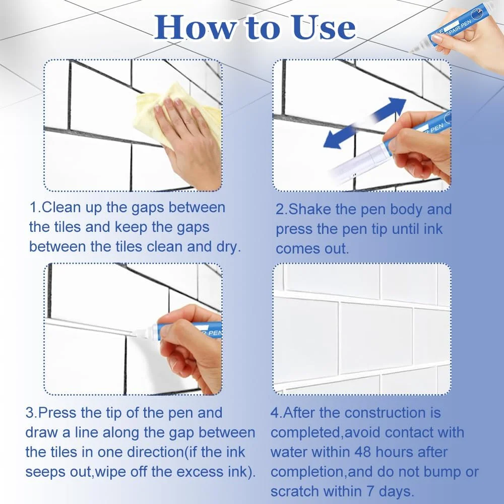 مجموعه 3 عددی قلم ترمیم کننده درزگیر کاشی TERRIFI - ضد آب، درزگیر و تمیز کننده سریع خشک شونده برای حمام و آشپزخانه - قلم های رنگ آمیزی درزگیر برای تعمیر دیوار و کاشی