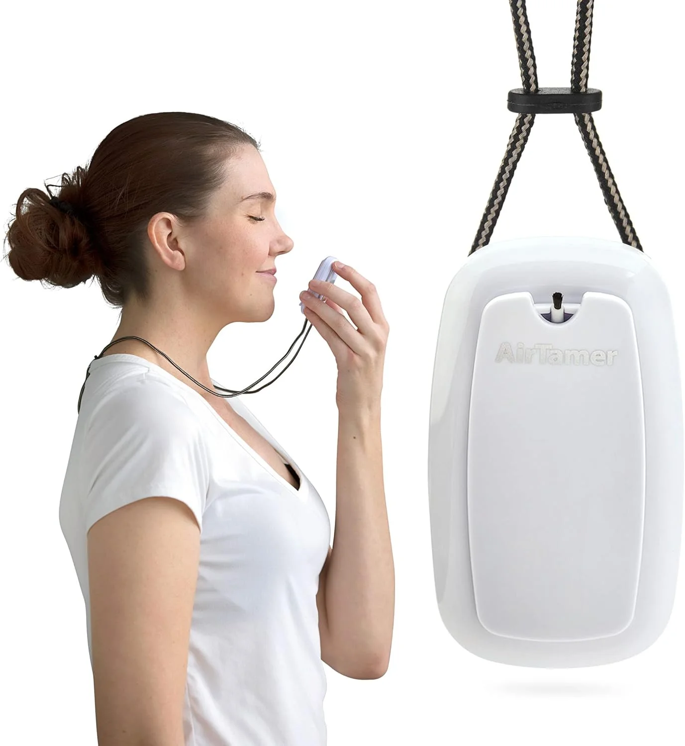 دستگاه تصفیه هوای شخصی قابل شارژ و قابل حمل AirTamer A315 | ژنراتور یون منفی | تصفیه هوا و از بین بردن میکروب ها، گرد و غبار، ویروس ها، باکتری ها، آلرژن ها، کپک ها، بوها و موارد دیگر | سفید