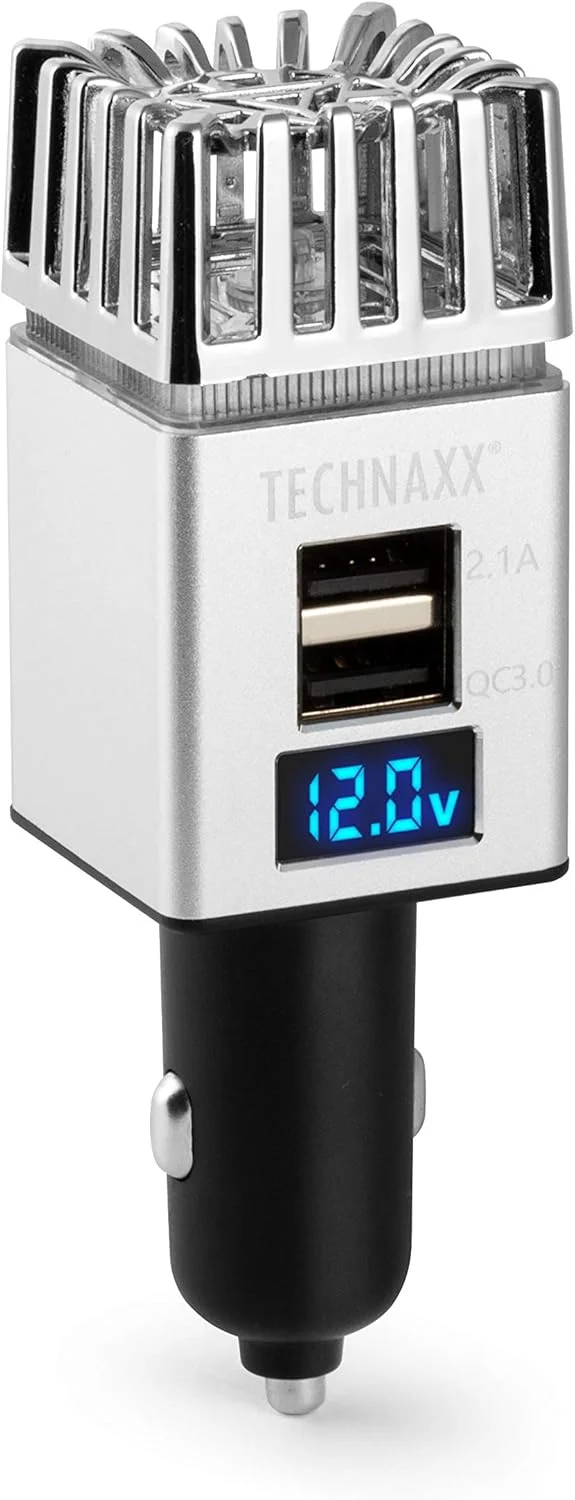 دستگاه تصفیه هوای خودرو Technaxx آلمان مدل TX-130، یونیزه کننده قابل حمل، از بین برنده بوی بد، سیگار، دود، بوی حیوانات خانگی، بوی غذا، تعادل یونی، دارای 2 پورت USB