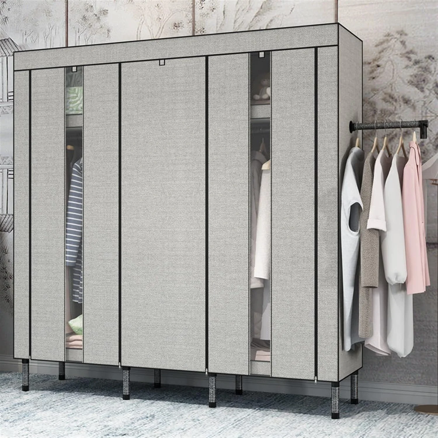 کمد لباس Nyyldr، کمد لباس ساده، کمد لباس پارچه ای مدرن و ساده، لوله فولادی ضخیم شده، فضای ذخیره سازی تقویت شده