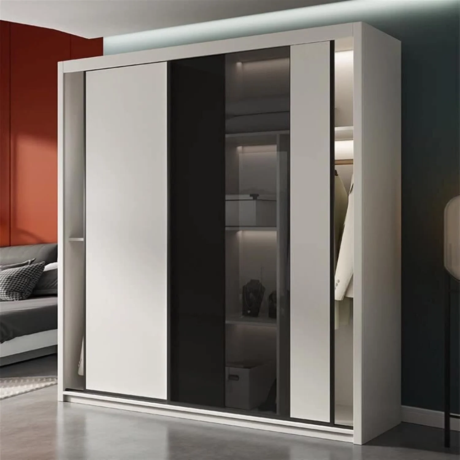 کمد لباس ریلی Nyyldr، کمد دیواری اتاق خواب خانگی، کمد ریلی اقتصادی، کمد چوبی جامد